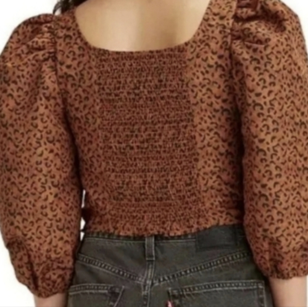 XS/S Levi's Leopard Print Cocoa Brown & Black Kaila Puff Sleeve Top - Picture 4 of 12